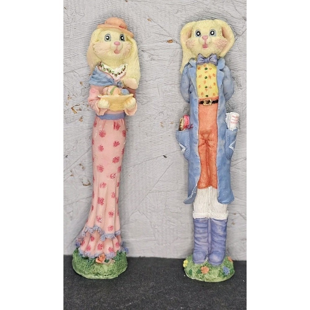 Vtg Pencil Bunny Figures 6.5" tall Easter or Country Decor